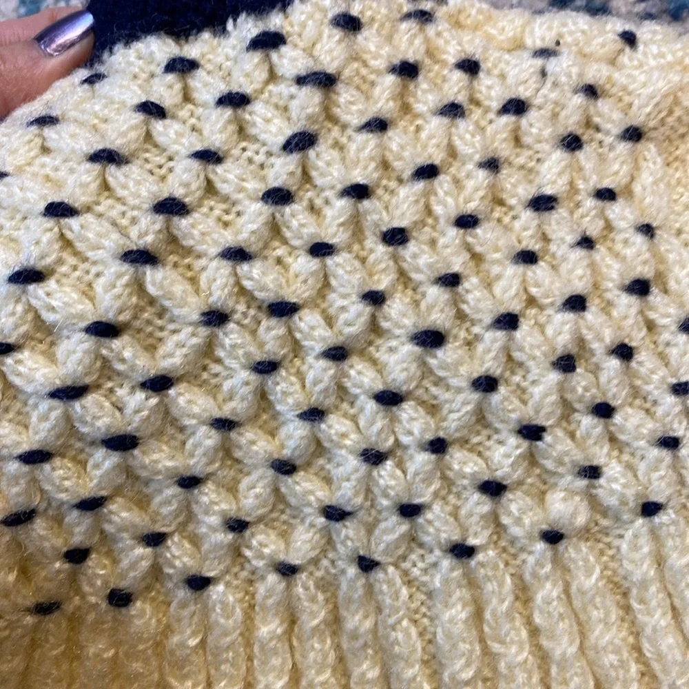 Vintage Navy and Cream Ribbed Cardigan